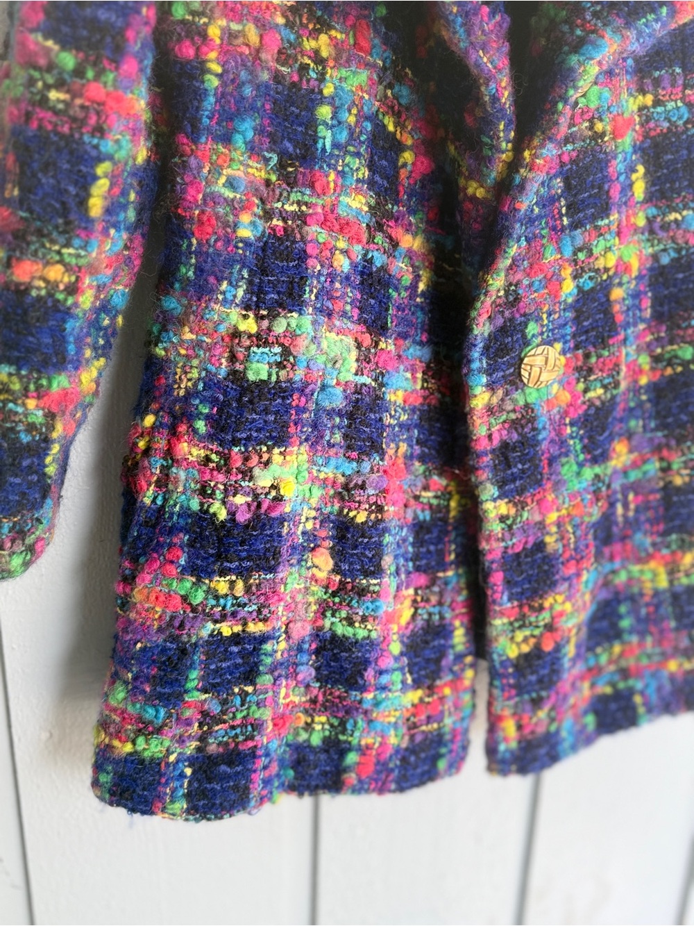 Anne Klein Multicolor Boucle Tweed Blazer gold buttons chanel style size 4 - Picture 9 of 11